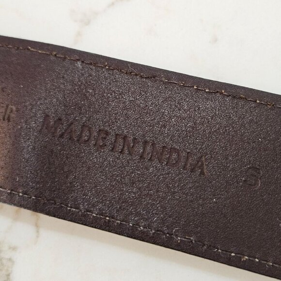 Chicos Small Genuine Leather Belt Aztec Medallion Buckle Brown Beaded - Picture 14 of 15